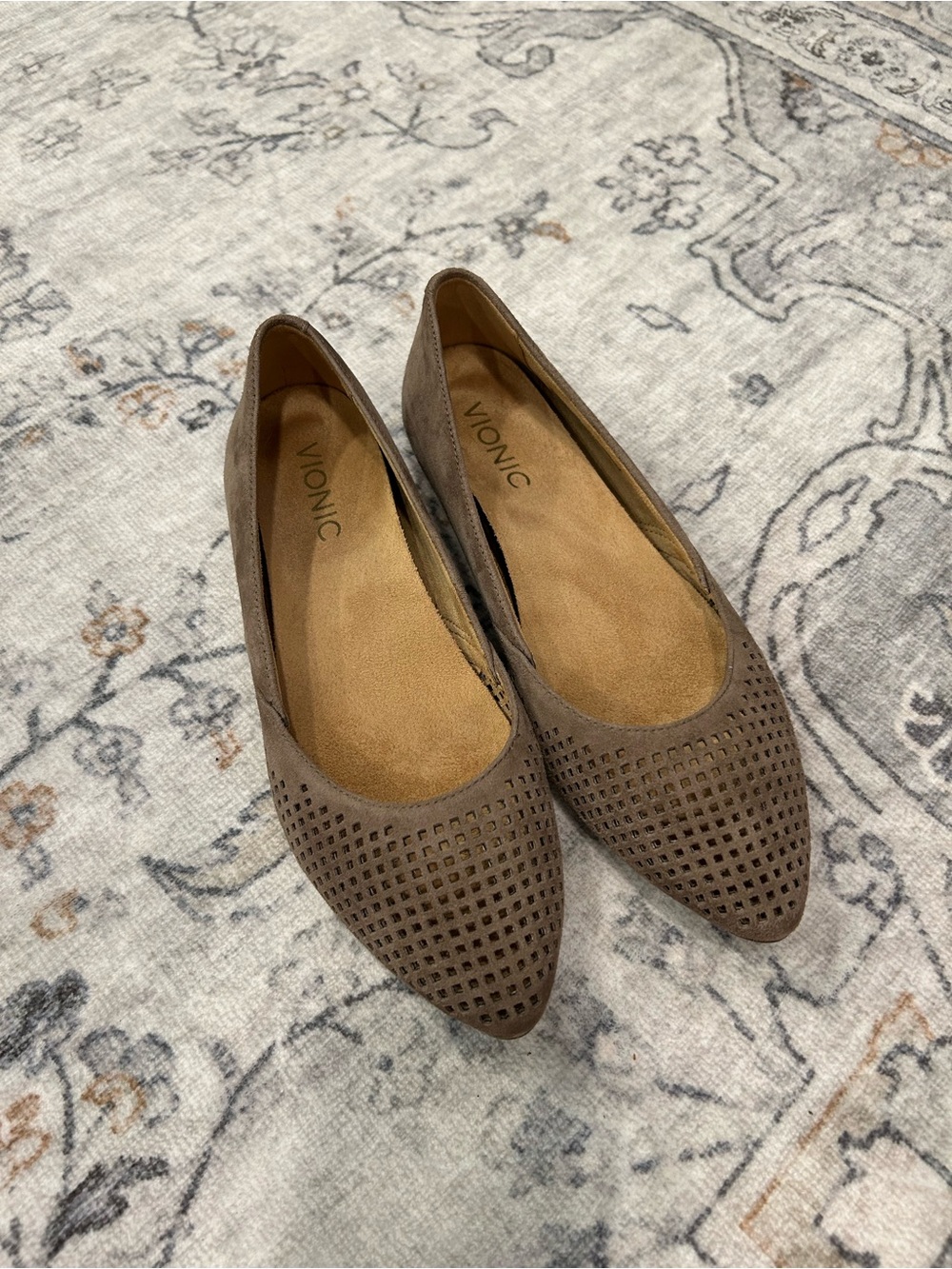 Vionic Posey Perforated Pointed-Toe Slip-On Flats